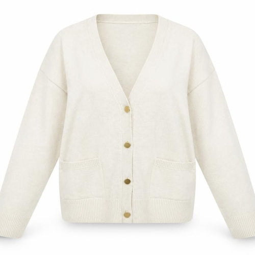Marks and Spencer Women Ivory L V-Neck Button Pocket Cardigan