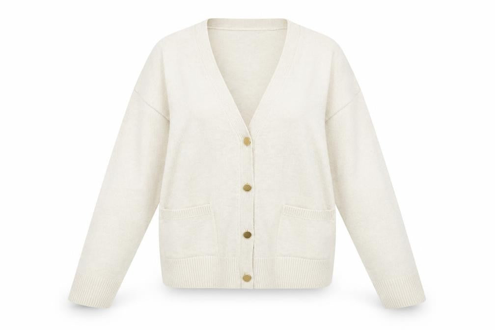 Marks and Spencer Women Ivory L V-Neck Button Pocket Cardigan