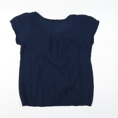 Bhs Women’s Navy Blue Size 14 Embroidered Cap Sleeve Tie Blouse