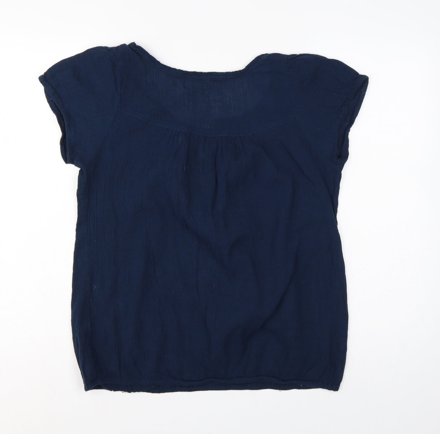 Bhs Women’s Navy Blue Size 14 Embroidered Cap Sleeve Tie Blouse