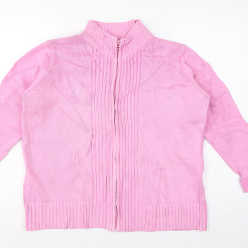 EWM Women Pink Size 18 Full Zip High Neck Cotton Knit Jumper