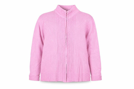 Front view of EWM Women Pink, size 18, Full Zip High Neck Cotton Knit Jumper