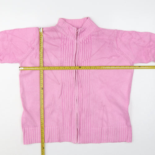 EWM Women Pink Size 18 Full Zip High Neck Cotton Knit Jumper