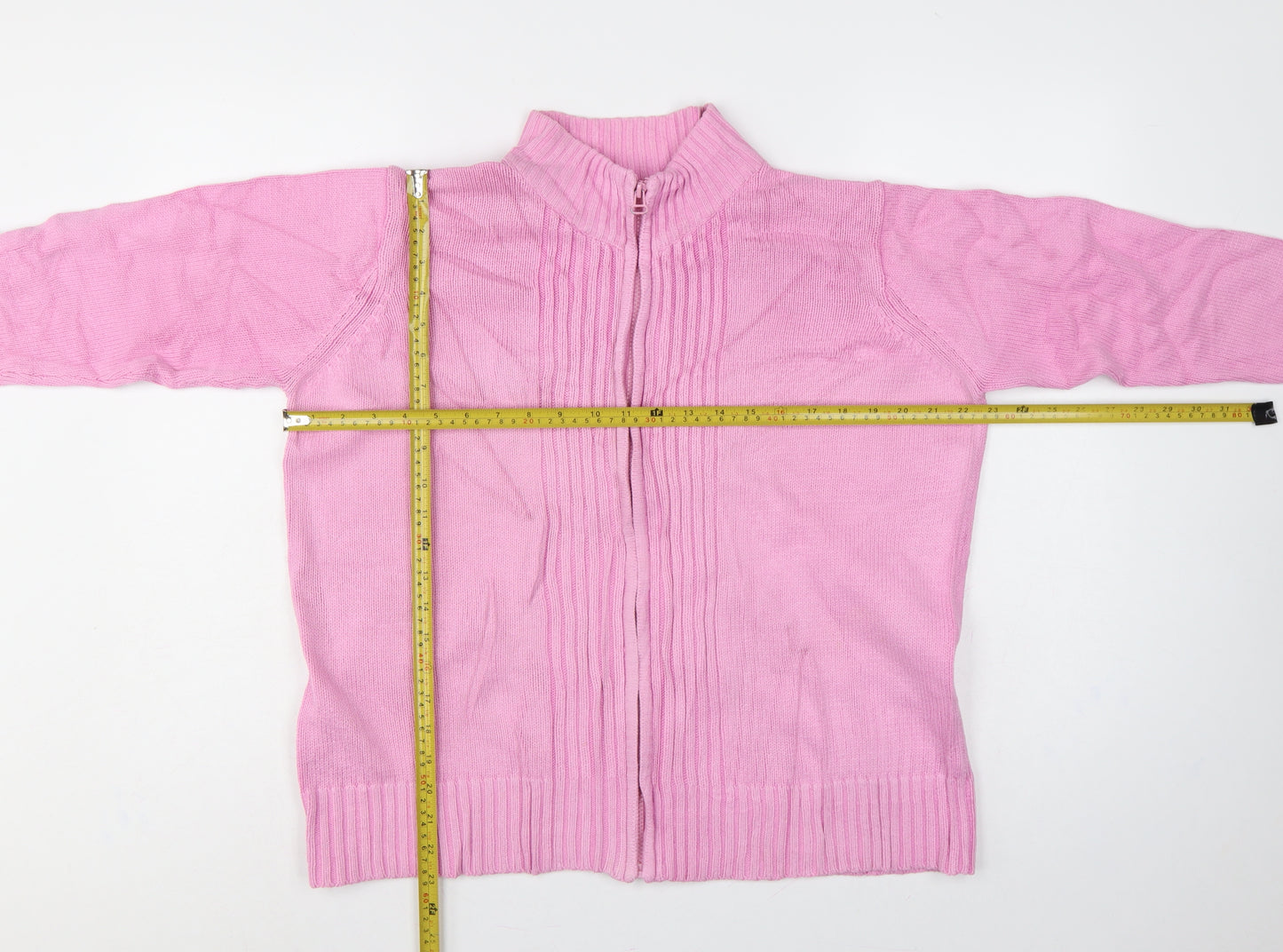 EWM Women Pink Size 18 Full Zip High Neck Cotton Knit Jumper