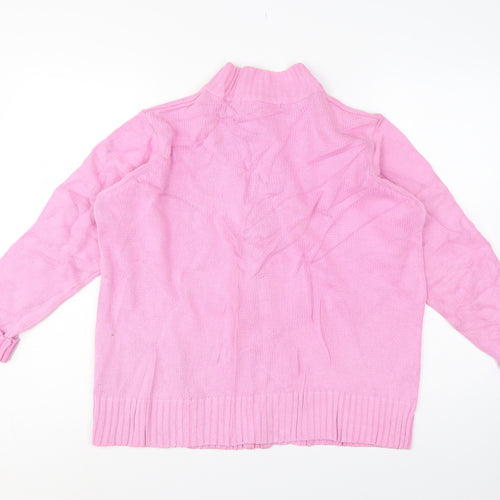 EWM Women Pink Size 18 Full Zip High Neck Cotton Knit Jumper