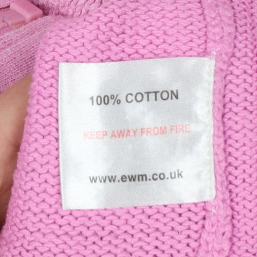 EWM Women Pink Size 18 Full Zip High Neck Cotton Knit Jumper
