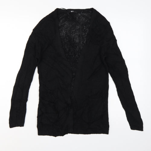 Uniqlo Women Black S Open Knit V-Neck Long Sleeve Cardigan