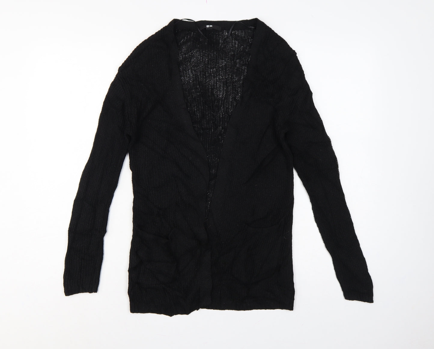 Uniqlo Women Black S Open Knit V-Neck Long Sleeve Cardigan