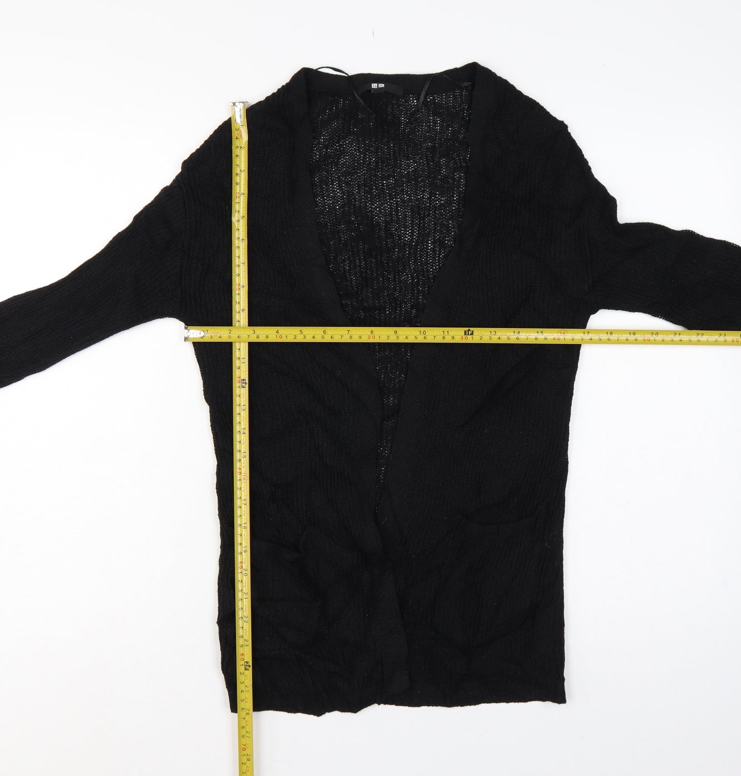Uniqlo Women Black S Open Knit V-Neck Long Sleeve Cardigan