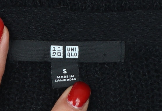 Uniqlo Women Black S Open Knit V-Neck Long Sleeve Cardigan