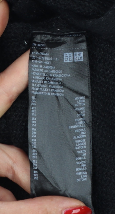 Uniqlo Women Black S Open Knit V-Neck Long Sleeve Cardigan