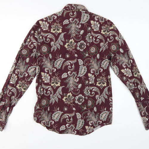 Outrage London Men's Red Paisley Stretch Cotton Slim Shirt S