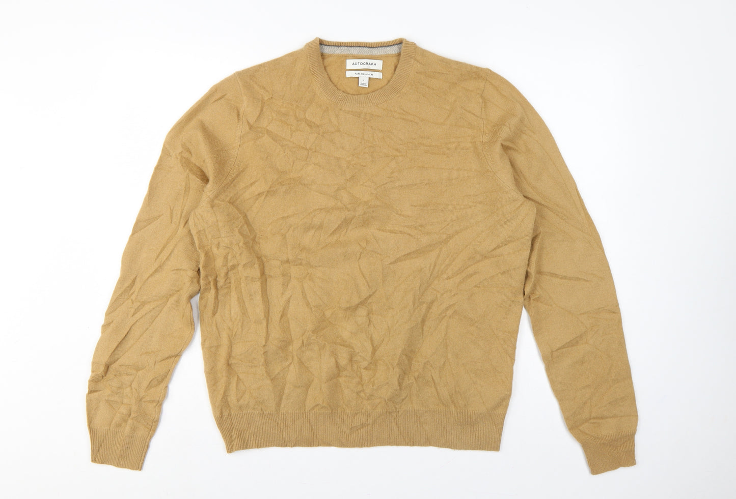 Autograph Men’s Beige L Pure Cashmere Crew Neck Pullover Jumper