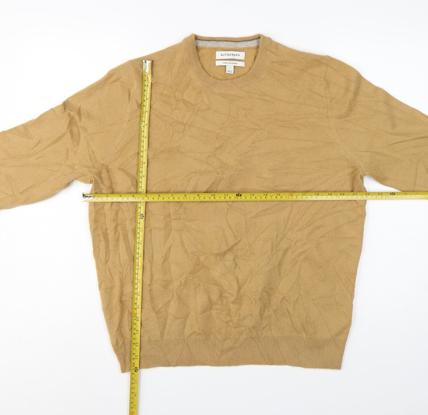 Autograph Men’s Beige L Pure Cashmere Crew Neck Pullover Jumper