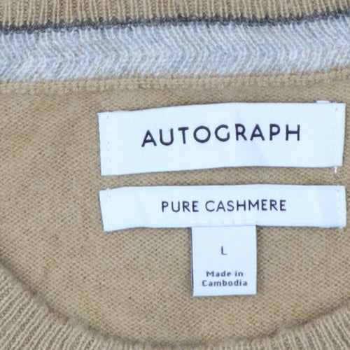Autograph Men’s Beige L Pure Cashmere Crew Neck Pullover Jumper