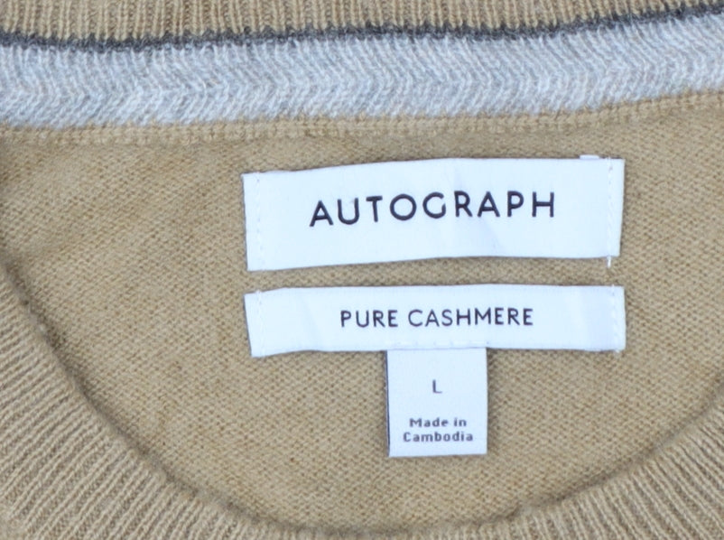 Autograph Men’s Beige L Pure Cashmere Crew Neck Pullover Jumper