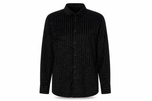 Zara Unisex Black M Velvet Stripe Button-Up Shirt Regular Fit