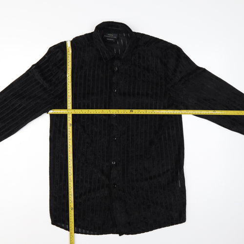 Zara Unisex Black M Velvet Stripe Button-Up Shirt Regular Fit