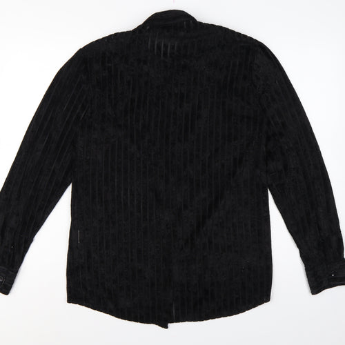 Zara Unisex Black M Velvet Stripe Button-Up Shirt Regular Fit