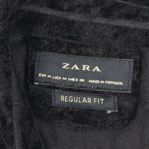 Zara Unisex Black M Velvet Stripe Button-Up Shirt Regular Fit