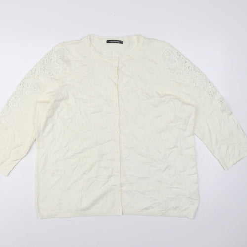 Bonmarché Women’s Ivory L Lace Floral 3/4 Sleeve Cardigan