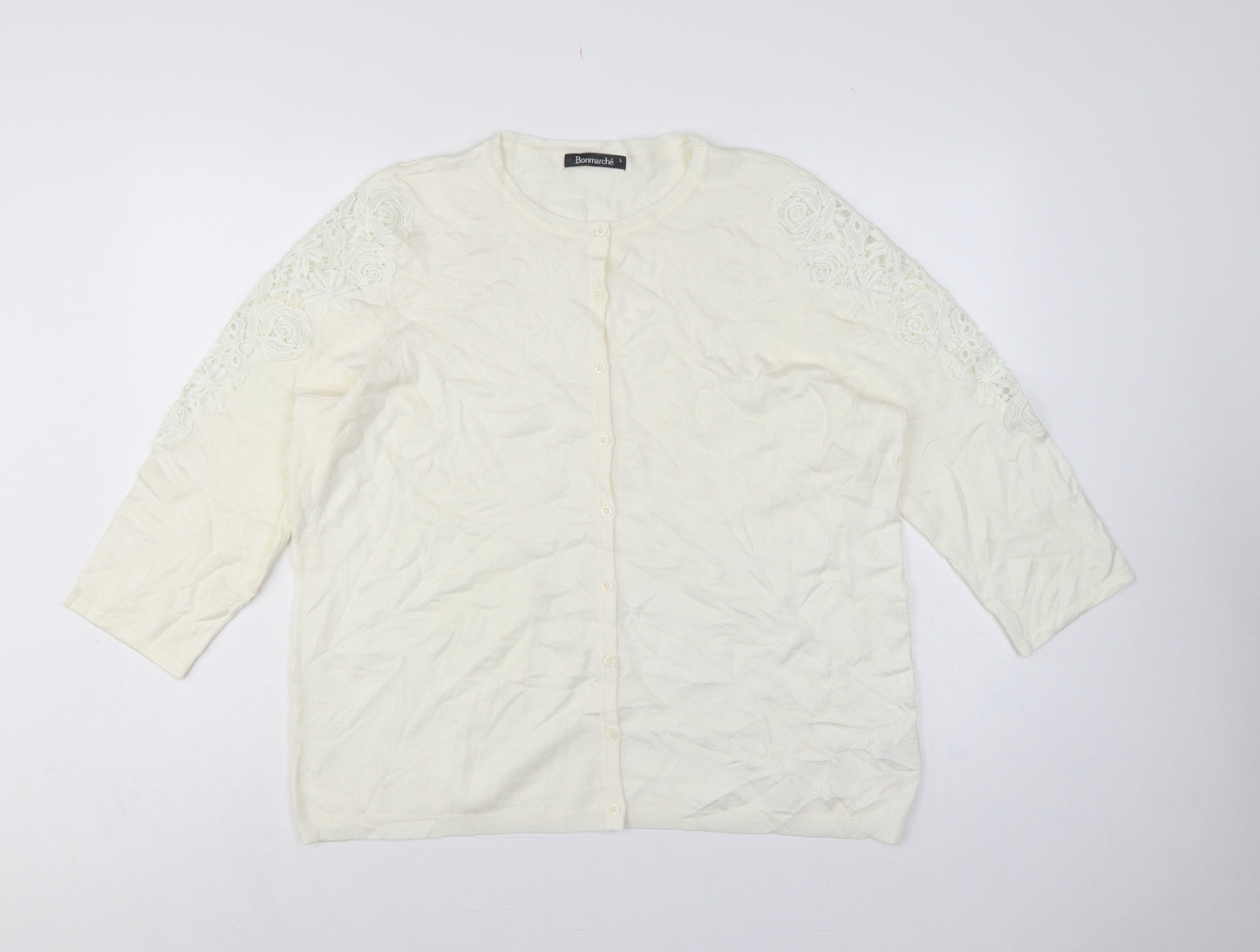 Bonmarché Women’s Ivory L Lace Floral 3/4 Sleeve Cardigan