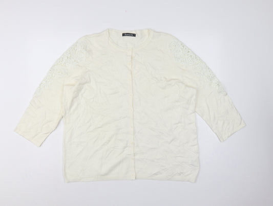 Bonmarché Women’s Ivory L Lace Floral 3/4 Sleeve Cardigan