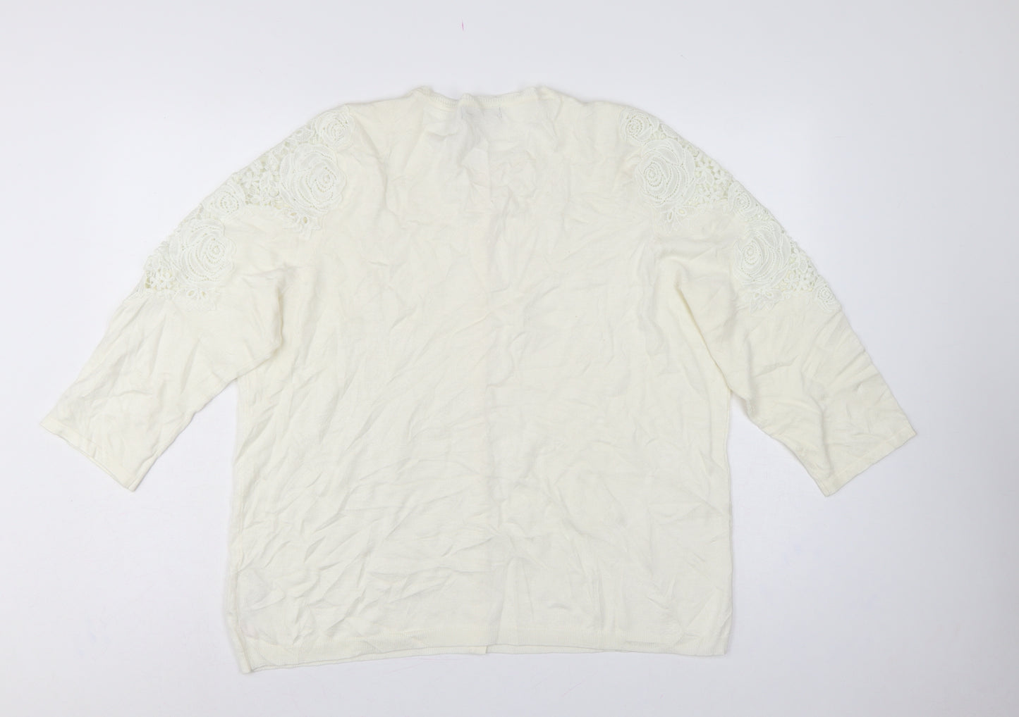 Bonmarché Women’s Ivory L Lace Floral 3/4 Sleeve Cardigan