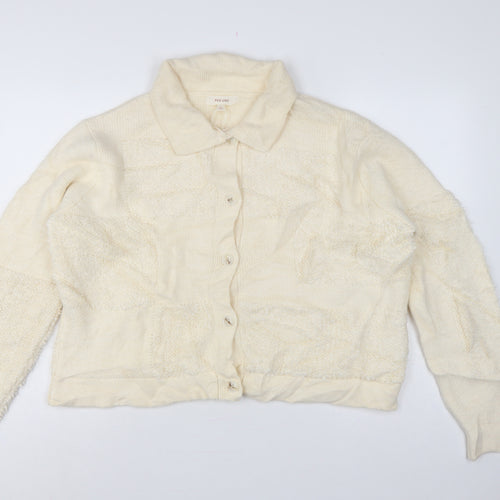 Per Una Women Ivory L Collared Button Chunky Knit Cardigan