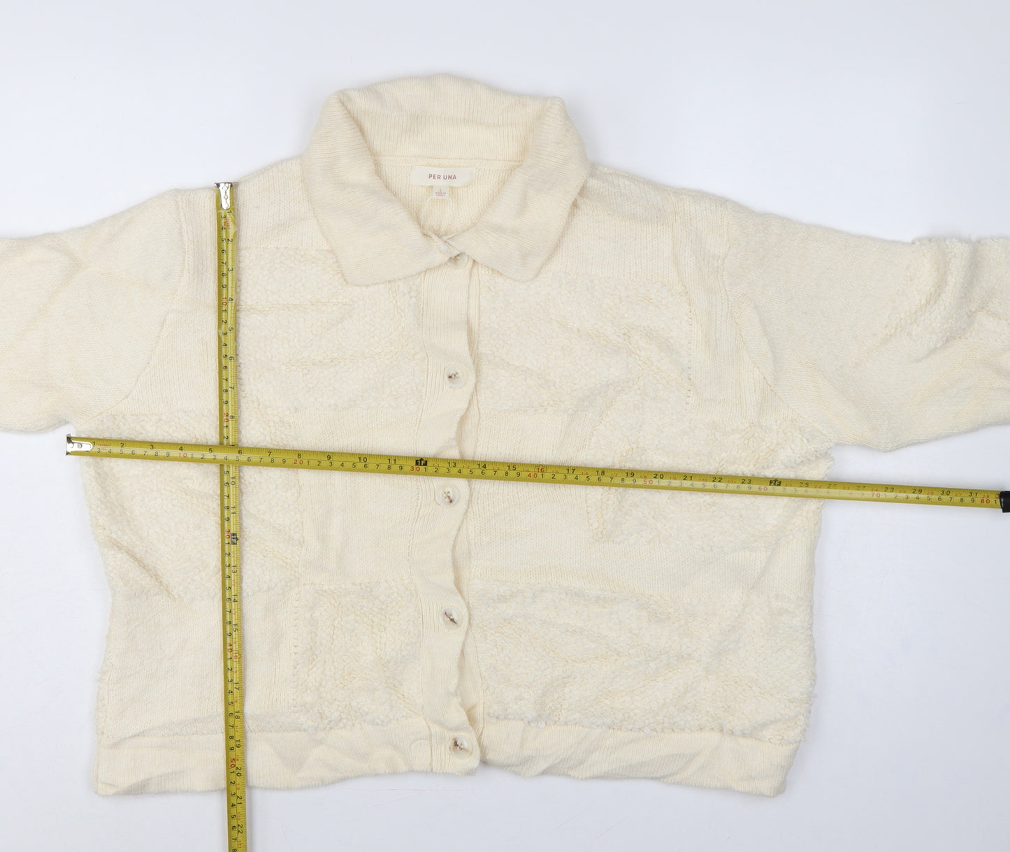 Per Una Women Ivory L Collared Button Chunky Knit Cardigan