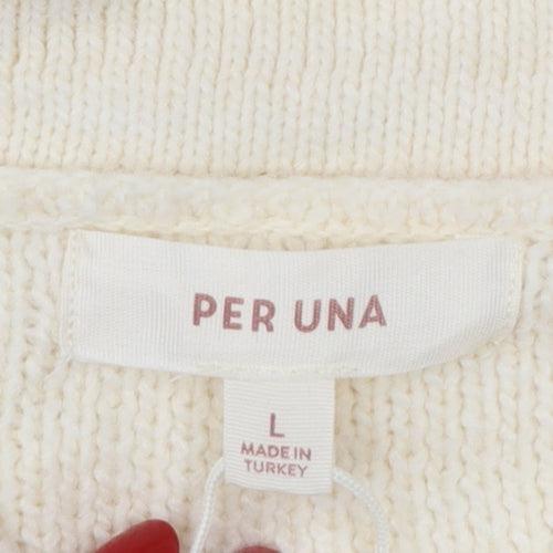 Per Una Women Ivory L Collared Button Chunky Knit Cardigan