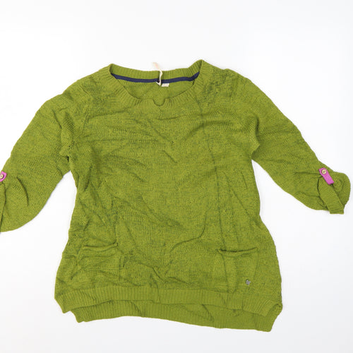 White Stuff Women Green Open Knit Pullover Jumper UK 10 Roll Tab Sleeves
