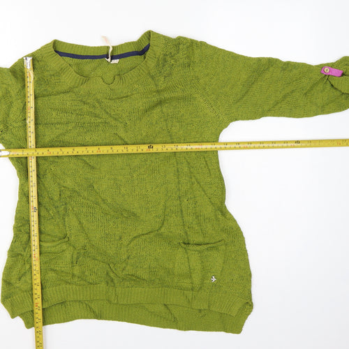 White Stuff Women Green Open Knit Pullover Jumper UK 10 Roll Tab Sleeves