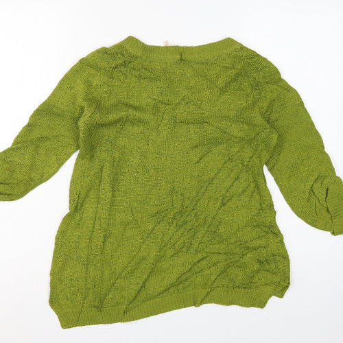 White Stuff Women Green Open Knit Pullover Jumper UK 10 Roll Tab Sleeves