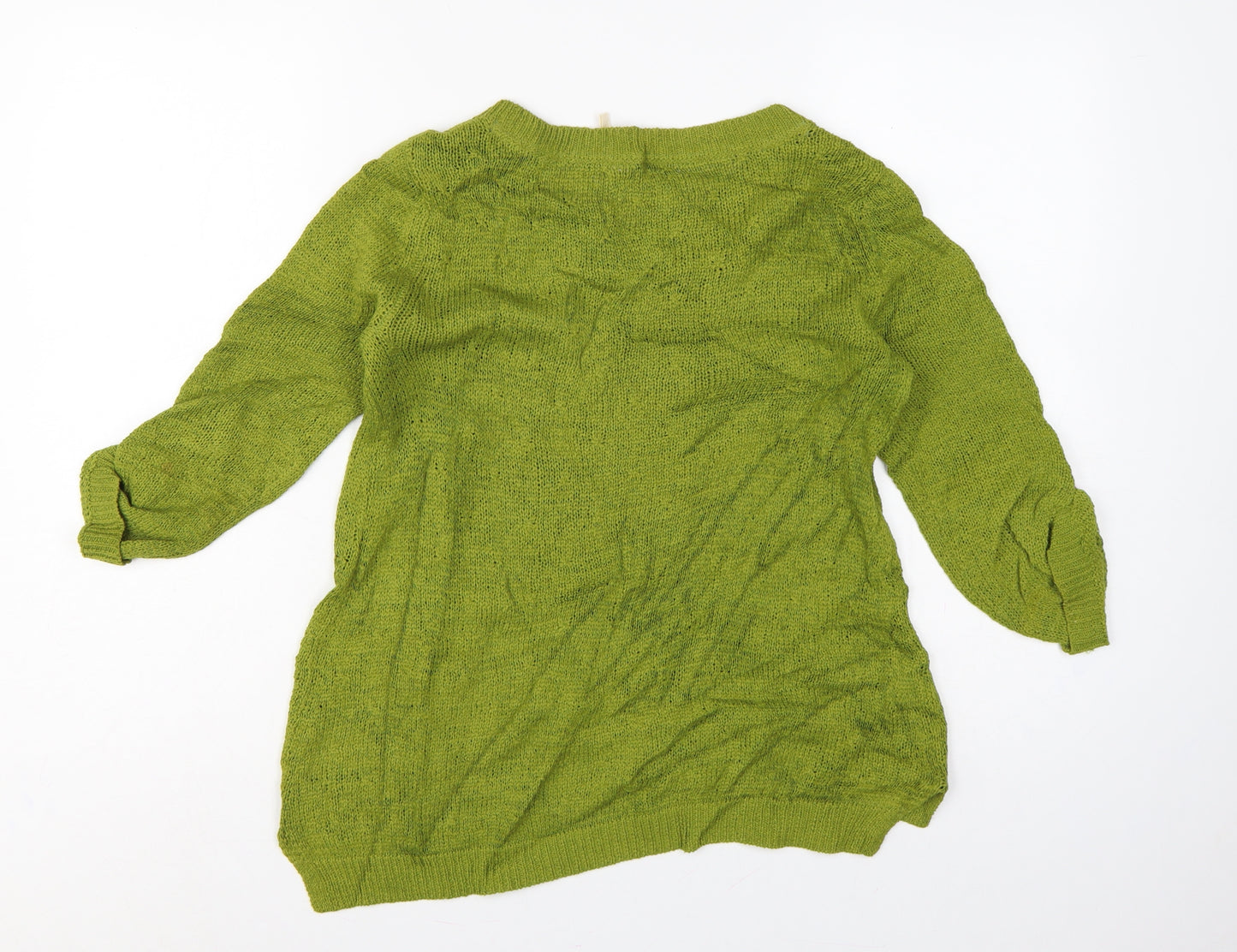White Stuff Women Green Open Knit Pullover Jumper UK 10 Roll Tab Sleeves