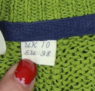 White Stuff Women Green Open Knit Pullover Jumper UK 10 Roll Tab Sleeves