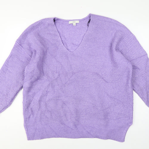 Marks and Spencer Women Purple XL V-Neck Rib Knit Relaxed Jumper