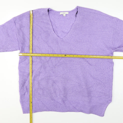 Marks and Spencer Women Purple XL V-Neck Rib Knit Relaxed Jumper