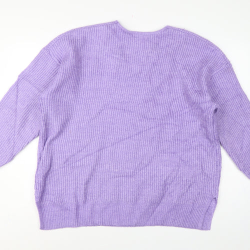 Marks and Spencer Women Purple XL V-Neck Rib Knit Relaxed Jumper