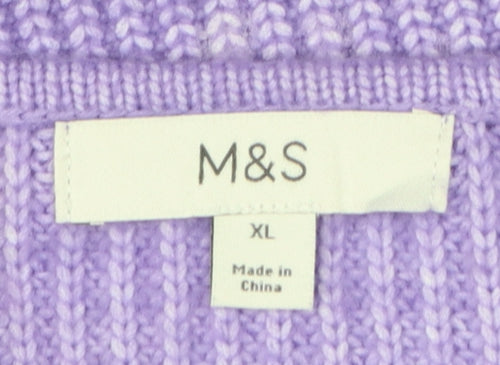 Marks and Spencer Women Purple XL V-Neck Rib Knit Relaxed Jumper