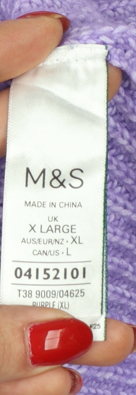 Marks and Spencer Women Purple XL V-Neck Rib Knit Relaxed Jumper