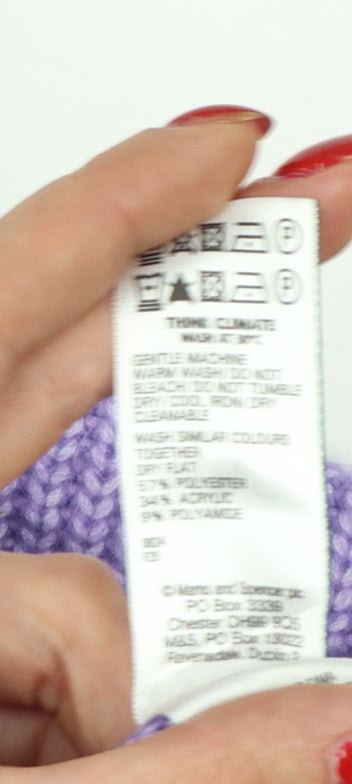 Marks and Spencer Women Purple XL V-Neck Rib Knit Relaxed Jumper