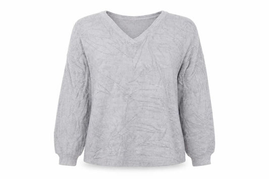 Marks and Spencer Women Grey XL V-Neck Balloon Sleeve Knit Top