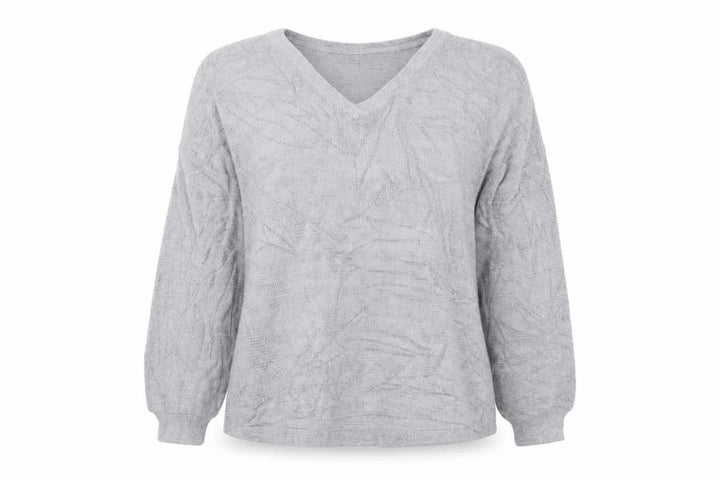 Marks and Spencer Women Grey XL V-Neck Balloon Sleeve Knit Top