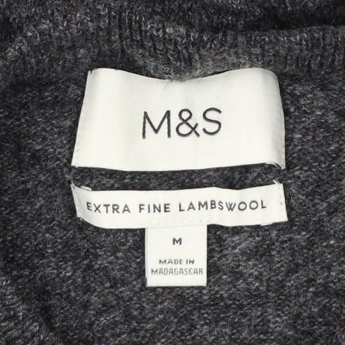 Marks & Spencer Men Grey M Lambswool Crew Neck Pullover Jumper
