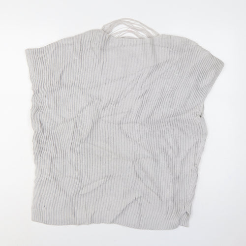 Linea Weekend Women Grey M Fringe V-Neck Ribbed Knit Tunic Jumper