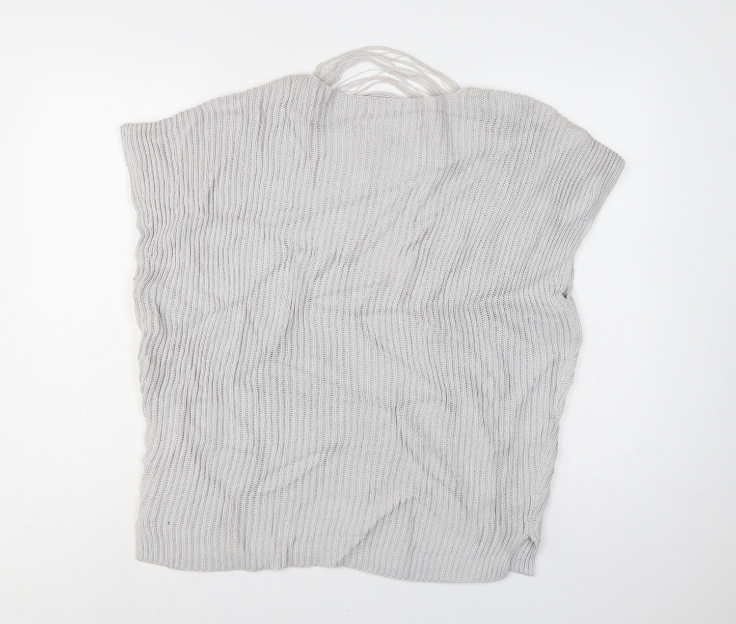 Linea Weekend Women Grey M Fringe V-Neck Ribbed Knit Tunic Jumper