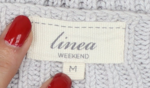 Linea Weekend Women Grey M Fringe V-Neck Ribbed Knit Tunic Jumper