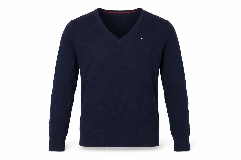 Tommy Hilfiger Men’s Blue M V-Neck Cotton Knit Pullover Jumper