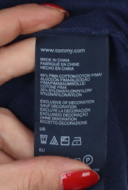 Tommy Hilfiger Men’s Blue M V-Neck Cotton Knit Pullover Jumper